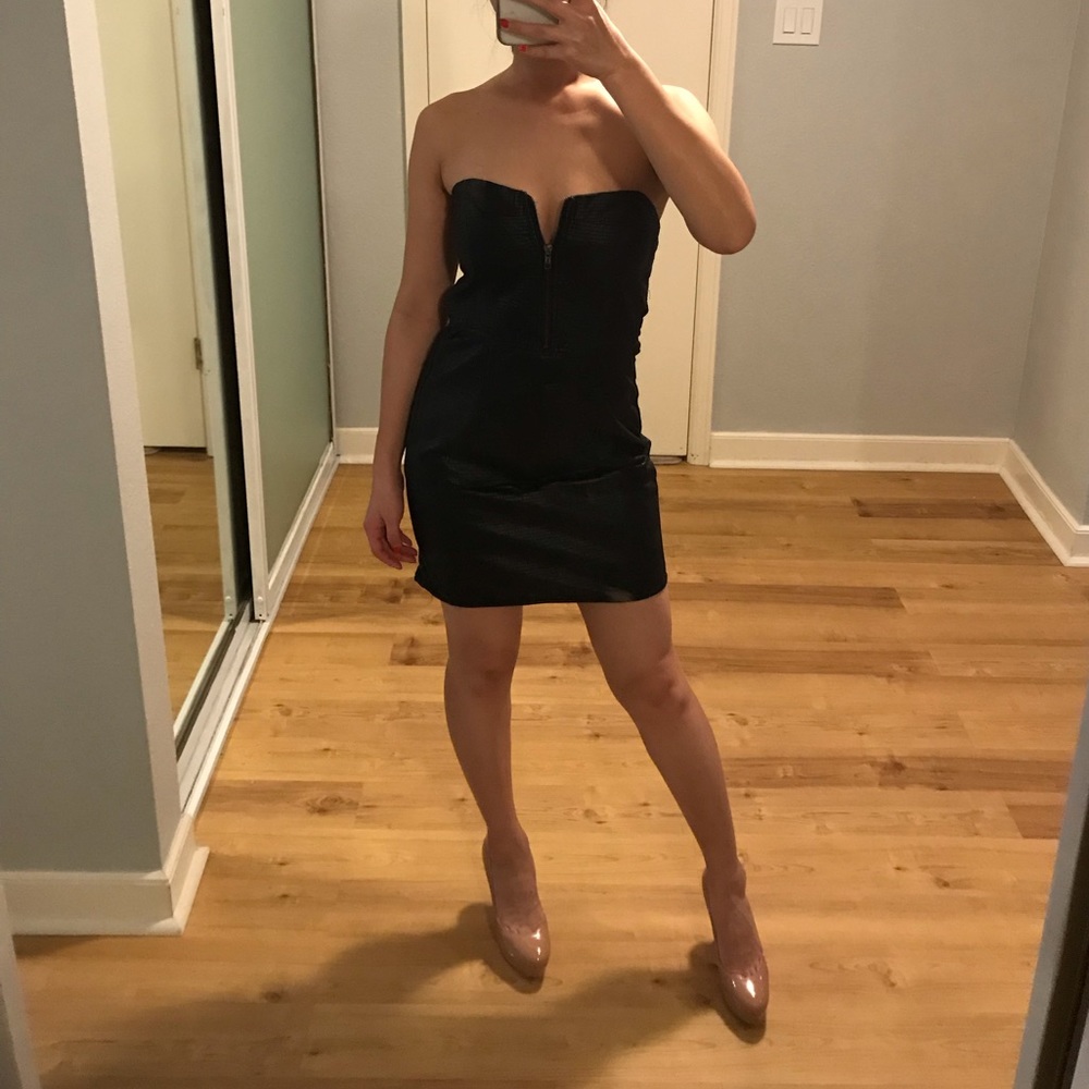 Faux leather black cocktail tube dress